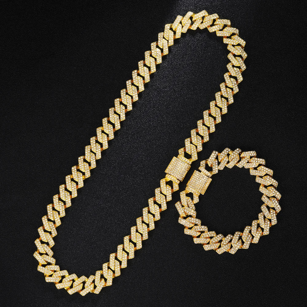 Gold Cuban Chain Watch Set