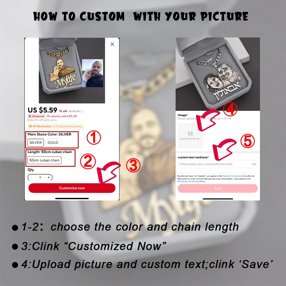 Custom Photo Engraved Pendant Necklace