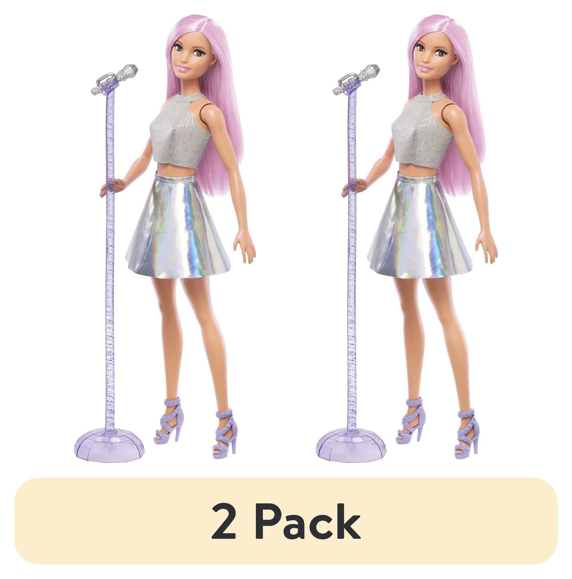 (2 Pack)  Pop Star Fashion Doll Dressed in Iridescent Skirt with Pink Hair & Brown Eyes