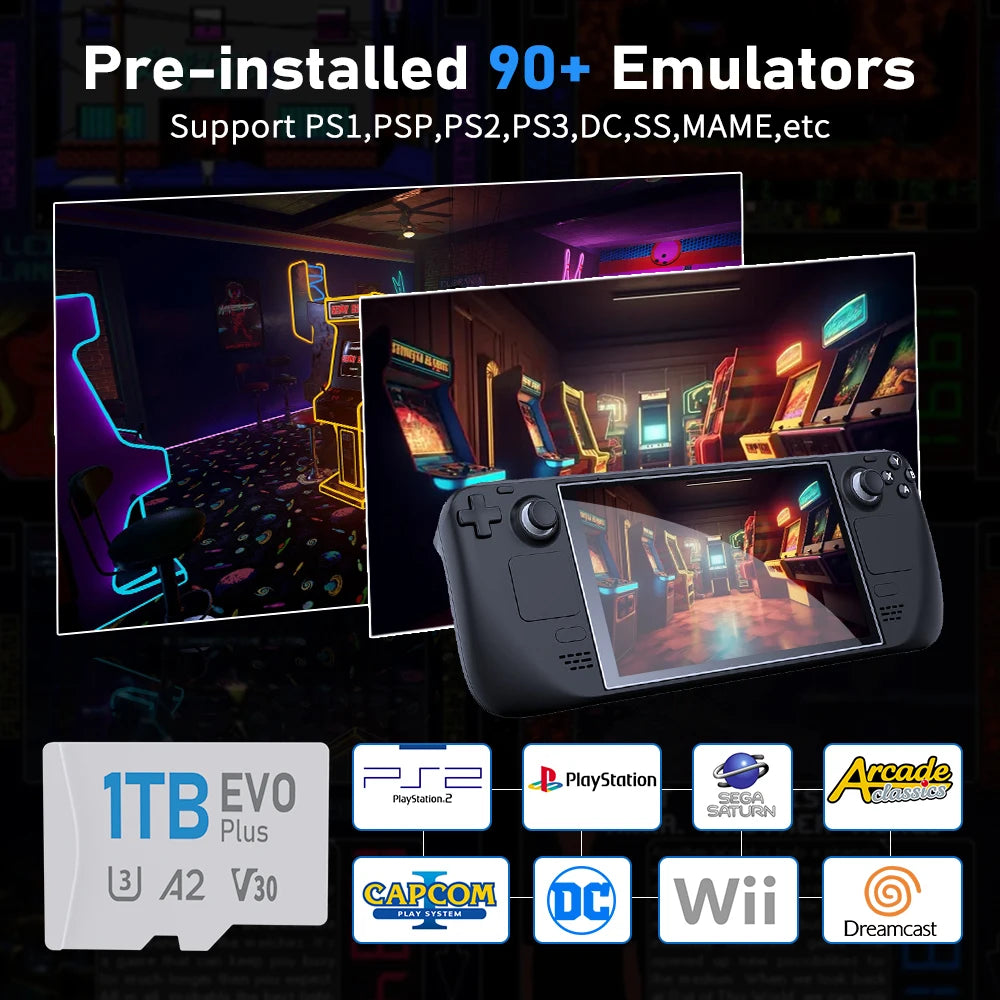 Game Card for Steam Deck with Batocera 40 Plug and Play up to 40000 Retro Games for PS3/PS2/PS1/PSP/WII/WIIU/XBOX/SS Emulators