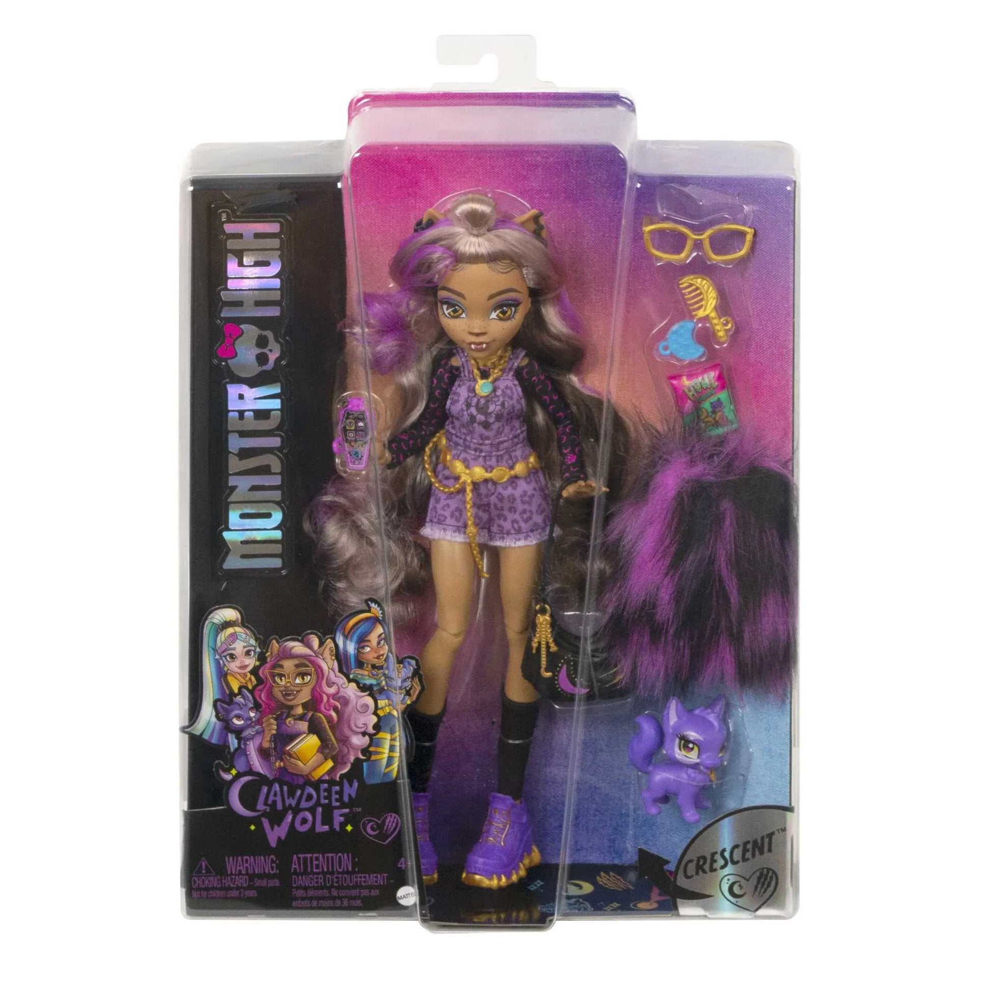 (2 Pack)  Clawdeen Wolf Fashion Doll with Purple Streaked Hair, Accessories & Pet Dog