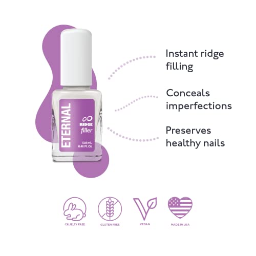 Eternal Ridge Filler Base Coat Nail Polish– 13.5 mL Clear Nail Primer Treatment - Ridge Filling Base Coat Strengthener for Nail Strength & Repair of Hard, Thin, Dry & Ridged Fingernails - 1 Unit
