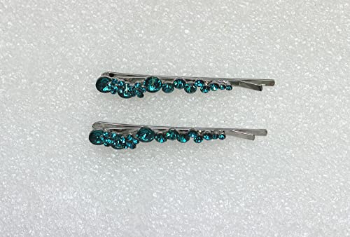 Faship A Pair Of Malibu Blue Premium Rhinestone Crystal Floral Hair Clips Pins 2 Pcs