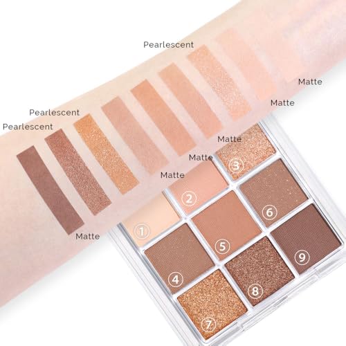 evpct 9 Colors Nude Pink Brown Maroon Glitter Shimmer Matte Eye Shadow Palette Makeup, Highly Pigmented Waterproof Brown Nude Maroon Cocoa Chocolate Shimmer Sparkling Party Eyeshadow Palette