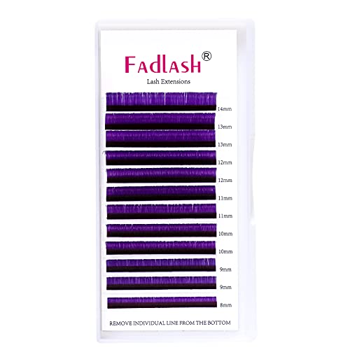Easy Fan Volume Lashes D Curl Mixed Tray Purple Volume Eyelash Extensions 8-14mm Rapid Blooming Lash Extension Supplies by FADLASH (Purple 0.07-D-Mix)
