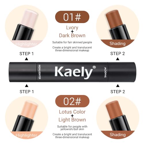 evpct 4 Colors Contour Stick Makeup Set Concealer Stick Cream Contouring Contour Palette Makeup Kit for Beginners Nose Bronzer Stick Liquid Contour Face Highlighter Makeup contorno maquillaje 01+02