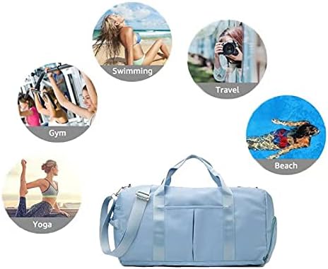 ZUEVI Sports Gym Duffel Bag for Men Women Waterproof Weekender Travel Bag with Shoes Compartment Dry and Wet Separation for Training Swim Yoga(Light Blue)
