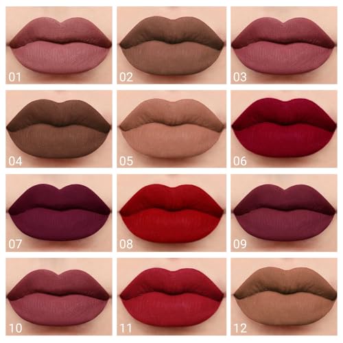 evpct 1Pcs Light Nude Soft Brown Matte Liquid Lipstick Lip Gloss Glossy Set for Black Women 24 Hour Silky Velvet Lipstick labiales matte larga duracion mate 24 horas originales 12#