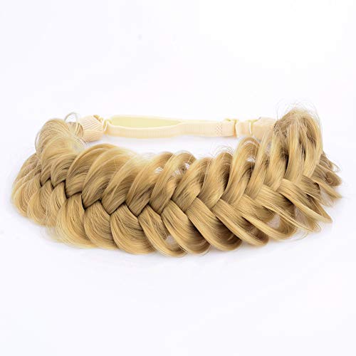 DIGUAN Messy Wide 2 Strands Synthetic Hair Braided Headband Hairpiece Women Girl Beauty accessory, 62g/2.1 oz (Honey Blonde)