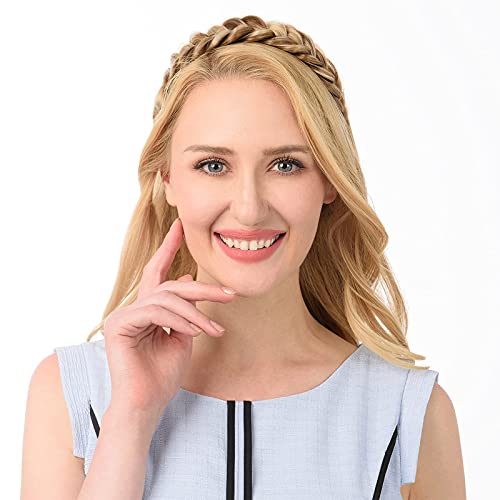 DIGUAN Messy Wide 2 Strands Synthetic Hair Braided Headband Hairpiece Women Girl Beauty accessory, 62g/2.1 oz (Honey Blonde)