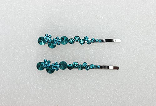 Faship A Pair Of Malibu Blue Premium Rhinestone Crystal Floral Hair Clips Pins 2 Pcs