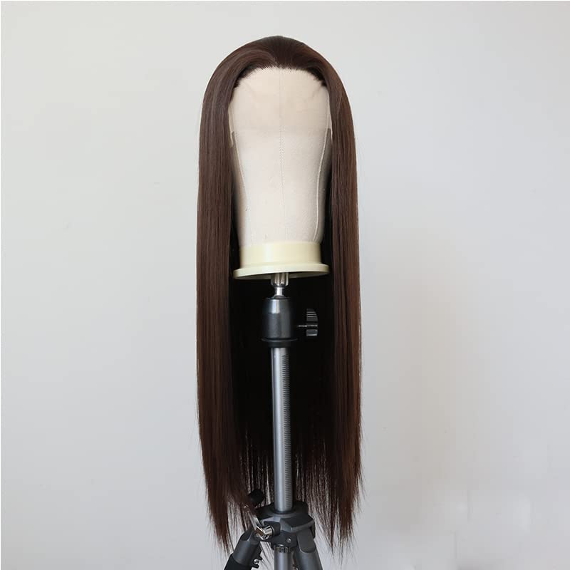 ELESTY Brown Synthetic Lace Front Wig Long Straight Free Part #6 Lace Front Wig For Women Heat Resistant Fiber Natural Hairline Makeup Lace Wigs