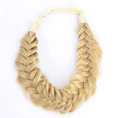 DIGUAN Messy Wide 2 Strands Synthetic Hair Braided Headband Hairpiece Women Girl Beauty accessory, 62g/2.1 oz (Honey Blonde)