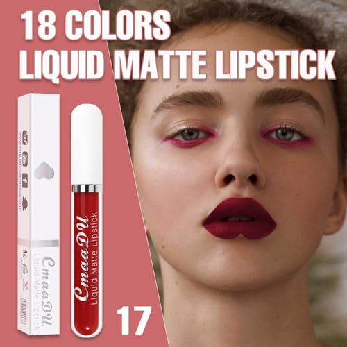 evpct 1Pcs Wine Red Liquid Matte Lipstick Lipgloss Set for Women, labiales mate 24 horas originales matte larga duracion 24 Hour Lipstick Lip Stains Long Lasting Waterproof 24, 17#