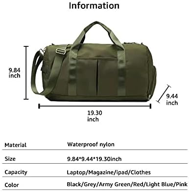 ZUEVI Sports Gym Duffel Bag for Women Waterproof Weekender Travel Bag with Shoes Compartment Dry and Wet Separation for Training Swim Yoga(Army Green)