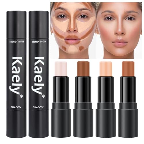 evpct 4 Colors Contour Stick Makeup Set Concealer Stick Cream Contouring Contour Palette Makeup Kit for Beginners Nose Bronzer Stick Liquid Contour Face Highlighter Makeup contorno maquillaje 01+02