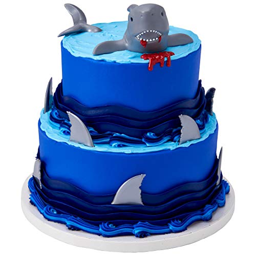 Shark Creations Cake Decorating Set Cake Topper and 24 Shark Fin Cupcake Topper Picks plus Bundle of Fun Sticker