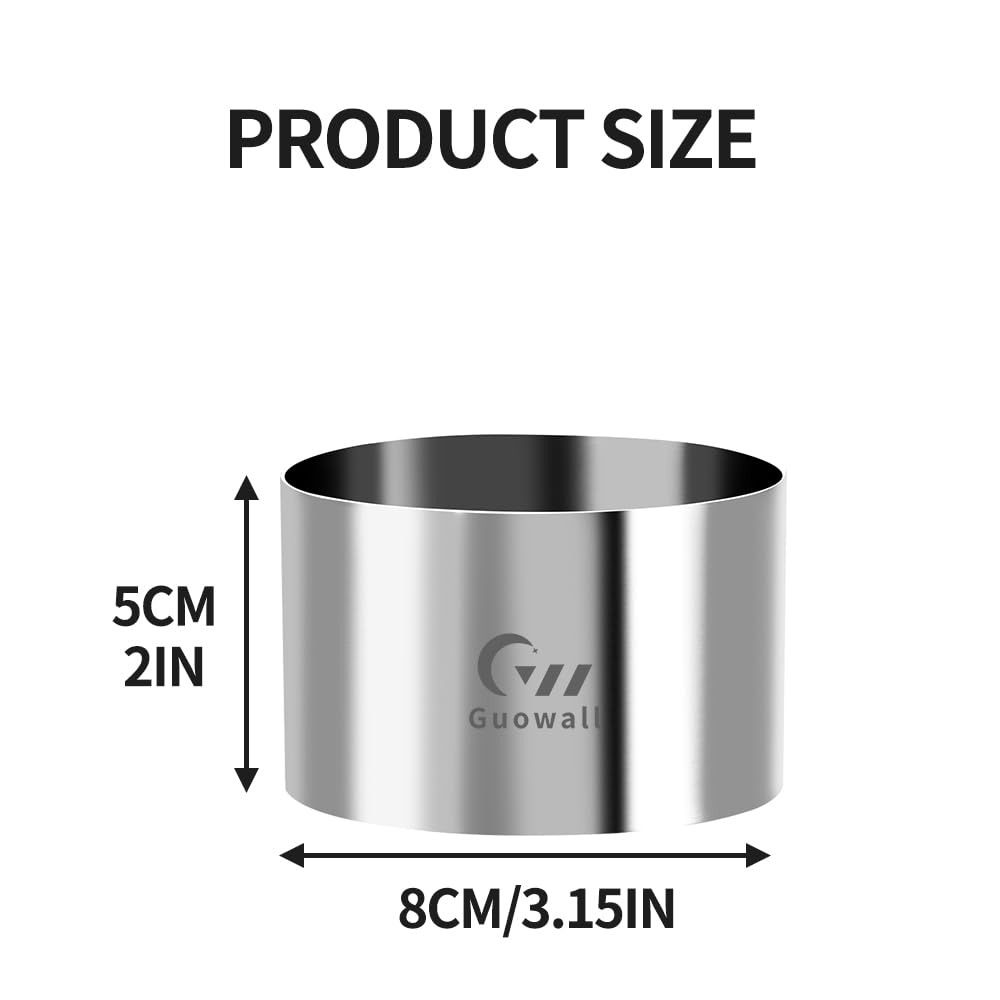 Guowall Seamless Cake Ring Mold 4 Pack Stainless Steel Mousse Mould Round Food Mold Pastry Cookie Cutter for Baking - 3.15 x 2 inch