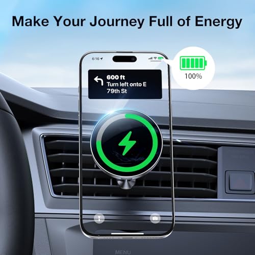 Coolpow for Magsafe Car Mount Charger【100% Stable】 15W Magsafe Car Charger Magnetic Phone Holders for Your Car Accessories for Women Men Car Phone Holder Wireless Car Charger for iPhone 16 Pro Max 15
