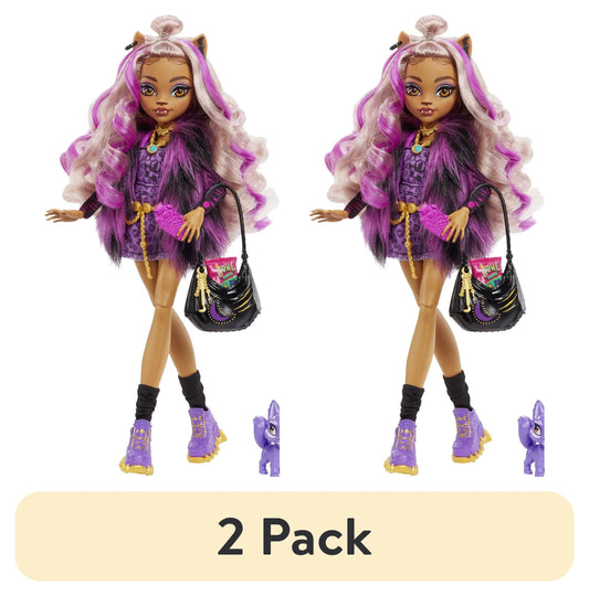 (2 Pack)  Clawdeen Wolf Fashion Doll with Purple Streaked Hair, Accessories & Pet Dog