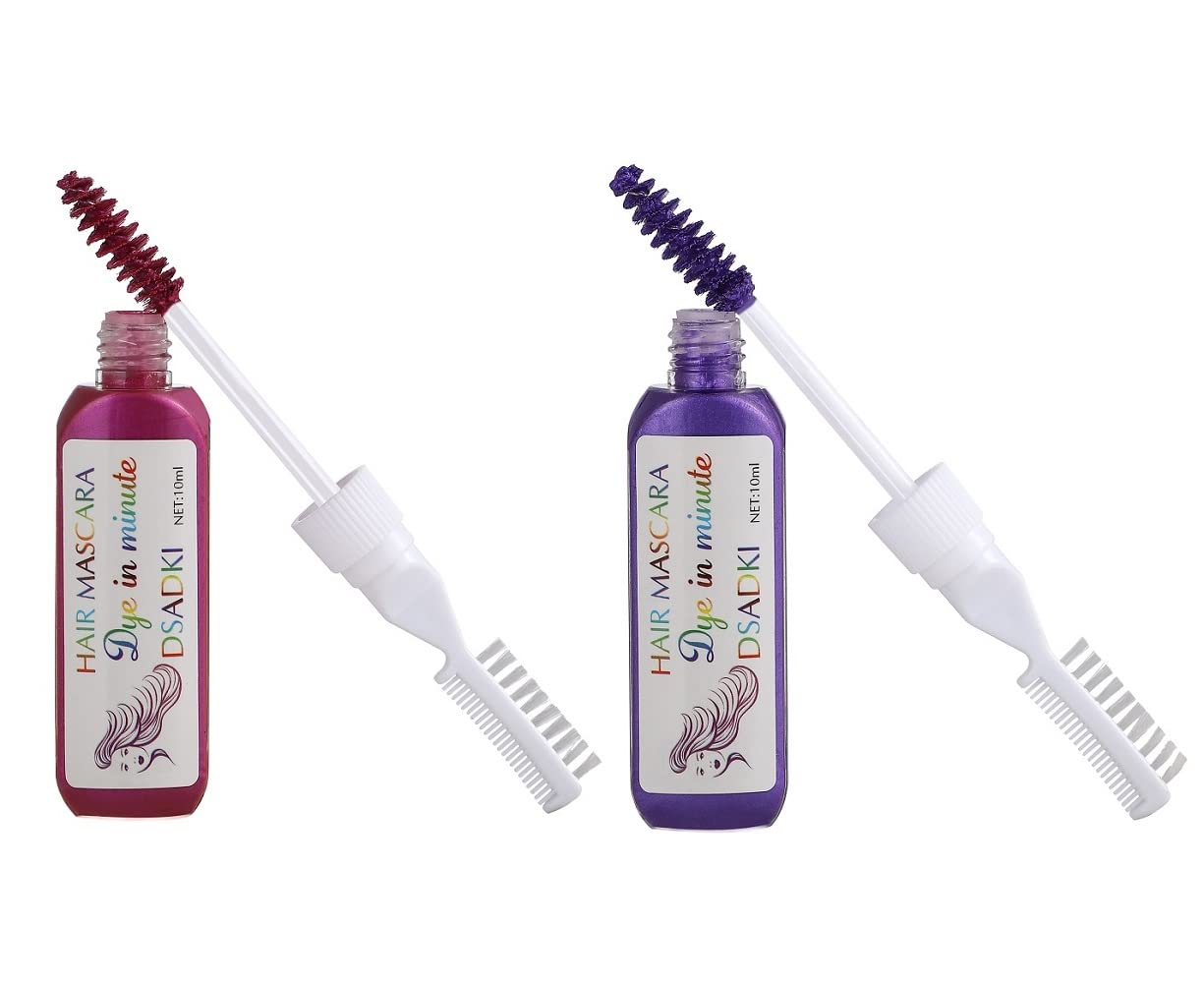 DSADKI Temporary Hair Color Mascara Washable Hair Dye Stick Non-toxic Instant Hair Chalk Dye for Girls Women (Purple+Pink)