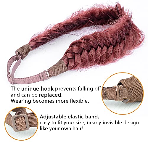 DIGUAN Messy Wide 2 Strands Synthetic Hair Braided Headband Hairpiece Women Girl Beauty accessory, 62g/2.1 oz (Burgundy)