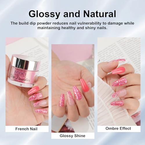 EODCI Dip Powder Glitter Color, Rose Red With Opal Flakes/Glitter Dipping powder 28+ Long-Lasting Build Powder Pro System Salon DIY at Home No Needed Lamp Cured