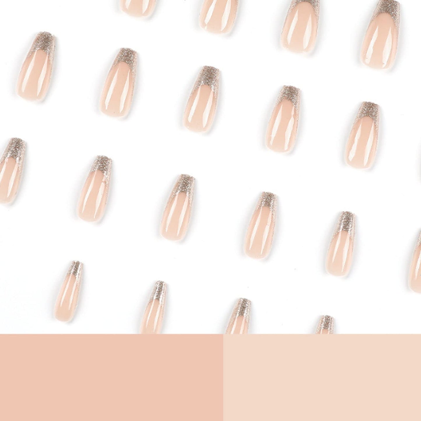 DANMANR Long Press on Nails Square French Fake Nails Full Cover Nude Acrylic False Nails for Women and Girls 24PCS (Gold Shiny)