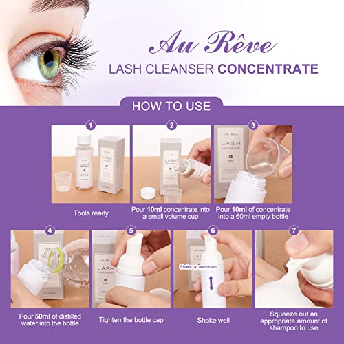 Eyelash Cleanser Concentrate 100ml Eyelash Extension Cleanser Inside the Eyelash Extension Kit Oil-Free Eyelash Extension Shampoo Perfect for Salon-Can Make Ten 60ml bottles of Lash Shampoo，Lavender