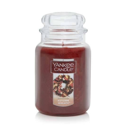 Yankee Candle Autumn Wreath Scented Classic 22oz Large Jar Single Wick Aromatherapy Candle Over 110 Hours of Burn Time Fall Fragrance Perfect for gifting