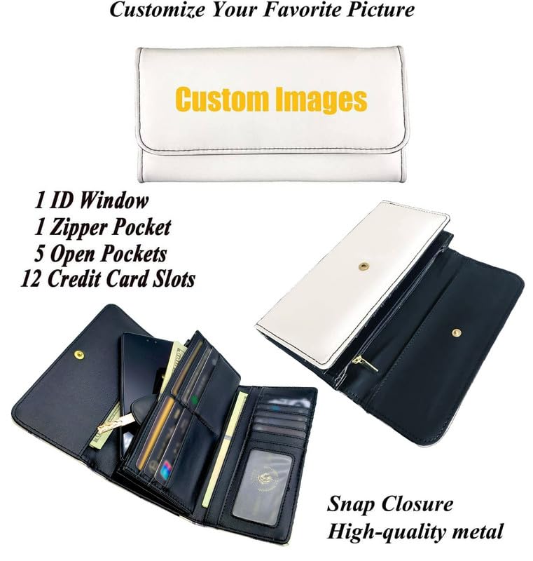 Jolamirel Womens Christmas Gift Trifold Wallets Snow Town Reindeer Large Capacity Wallet Paper Craving Pine Forest Deer PU Luxury Leather Ladies Long Slim Card Holder Purse