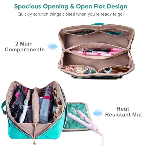 ELCUPA Large Travel Bag - 2in1 Hair Tools Organizer for Dryer Brush, Flat Irons, Straighteners, Curling Irons, Makeup Bag