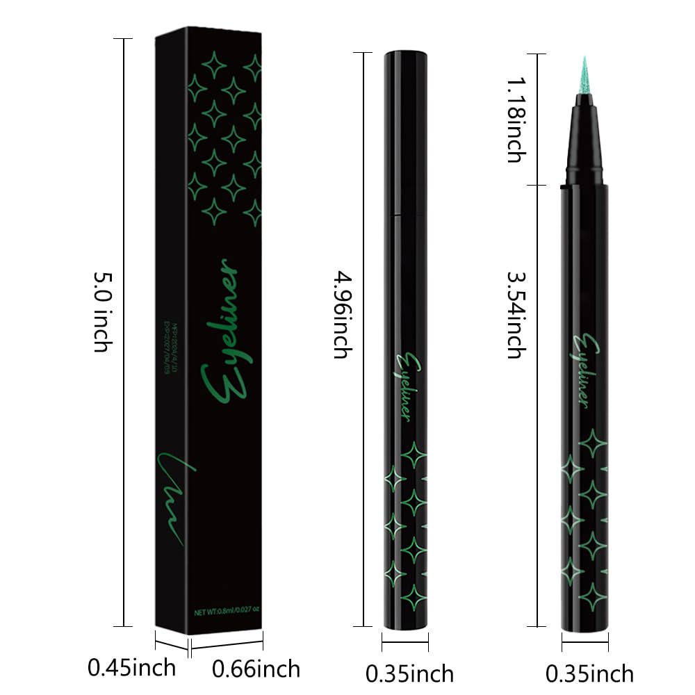 evpct 1Pcs Green Glitter Shimmer Liquid Eyeliner Eye Shadow Makeup Pencil Pen, Green Face Body Glitter False Eyelashes Lashes Freckles Accessories, Sparkle Metallic Colored Eyeliner Waterproof Smudge