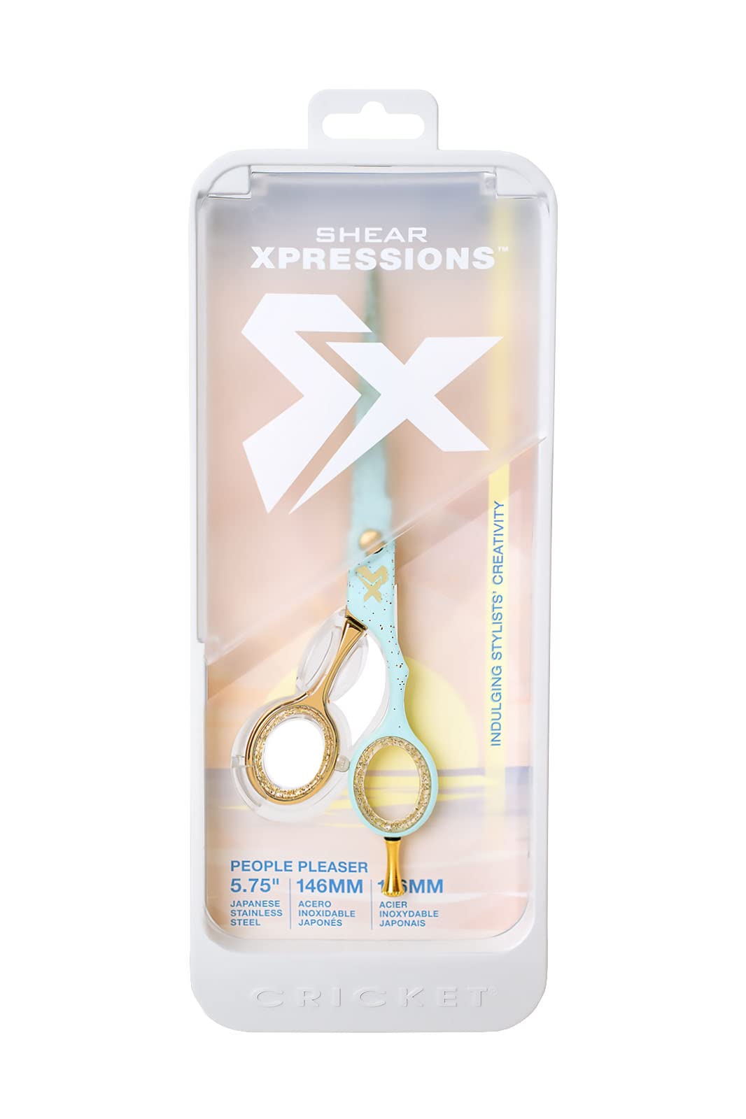 Cricket Shear Xpressions Hustle & Shine 5.75" Professional Hair Cutting Scissors - Barber Scissors, Japanese Stainless Steel for Stylists and Home Use, People Pleaser, Blue