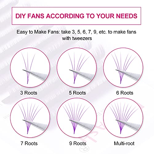 Easy Fan Volume Lashes D Curl Mixed Tray Purple Volume Eyelash Extensions 8-14mm Rapid Blooming Lash Extension Supplies by FADLASH (Purple 0.07-D-Mix)