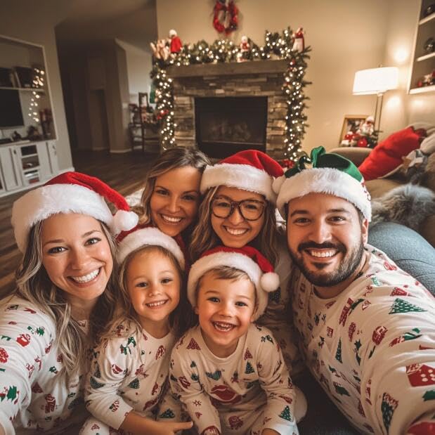 COOLJOY 4 Pack Plush Santa Hats, Christmas Santa Hats for Christmas Party, Adult size Xmas Holiday Hat for Unisex Kids Party Supplies