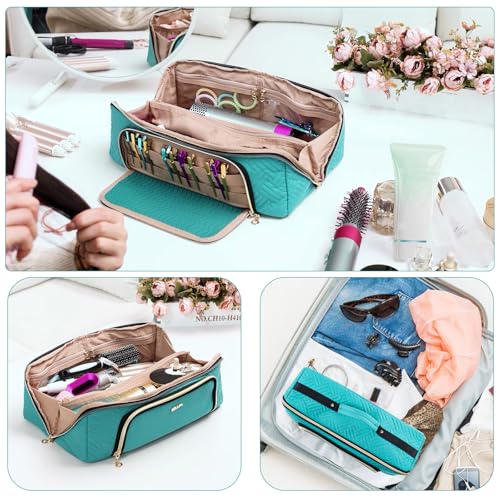 ELCUPA Large Travel Bag - 2in1 Hair Tools Organizer for Dryer Brush, Flat Irons, Straighteners, Curling Irons, Makeup Bag