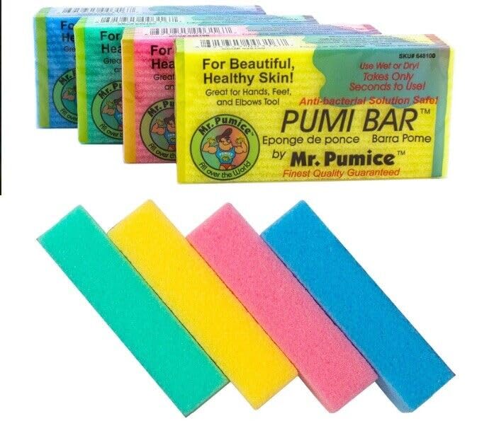 Mr. Pumice Callus Remover PUMI Bar: Pedicure Stone & Foot/Heel Scrubber - Medium Grit (Assorted Colors) 4 Pack