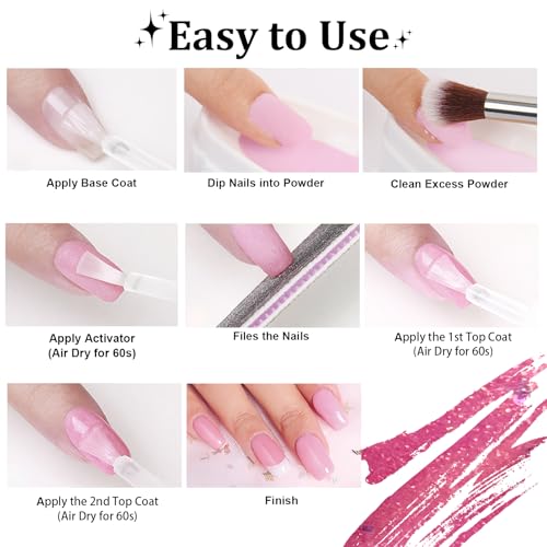 EODCI Dip Powder Glitter Color, Rose Red With Opal Flakes/Glitter Dipping powder 28+ Long-Lasting Build Powder Pro System Salon DIY at Home No Needed Lamp Cured