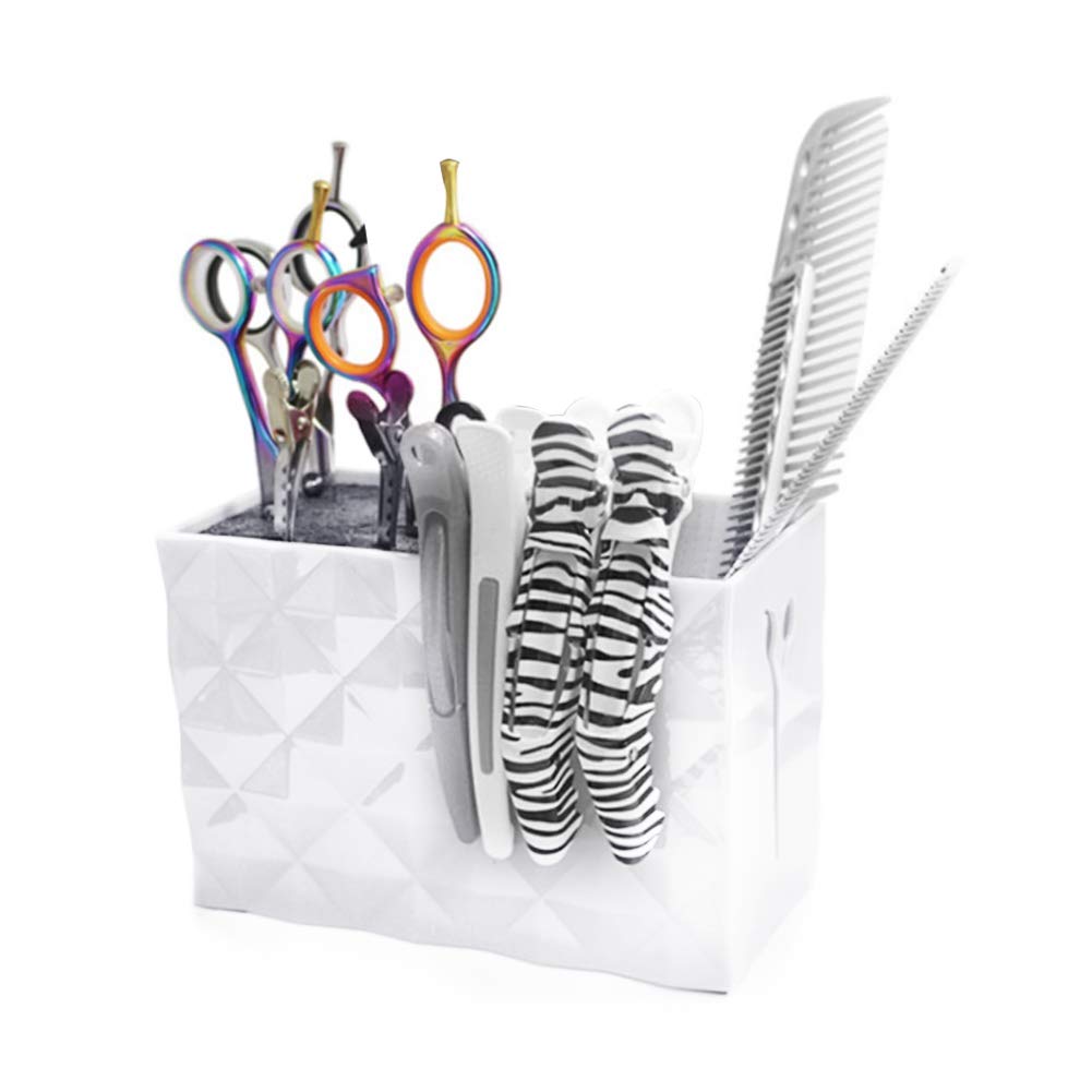 Double Case Professional Salon Stylish Hairdresser Scissor Combs Clips Storage Case Hairdressing Tools Accessories Holder Rack Shears Rack for Pet Groomer (White)
