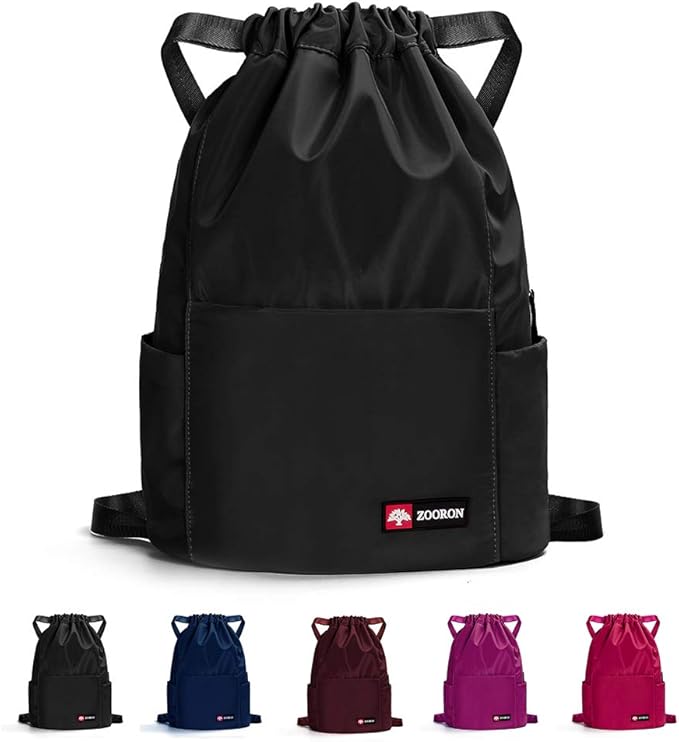 ZOORON Waterproof Drawstring Gym Backpack Bag for Men & Women, Sport Gym Sack Mini Travel Daypack