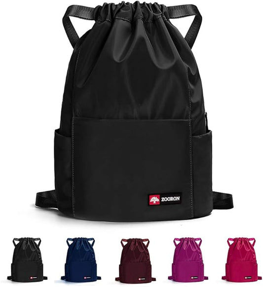 ZOORON Waterproof Drawstring Gym Backpack Bag for Men & Women, Sport Gym Sack Mini Travel Daypack