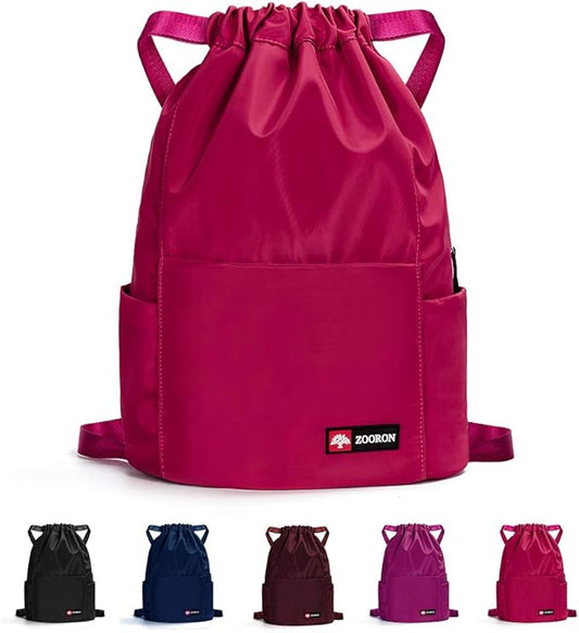 ZOORON Waterproof Drawstring Gym Backpack Bag for Men & Women, Sport Gym Sack Mini Travel Daypack