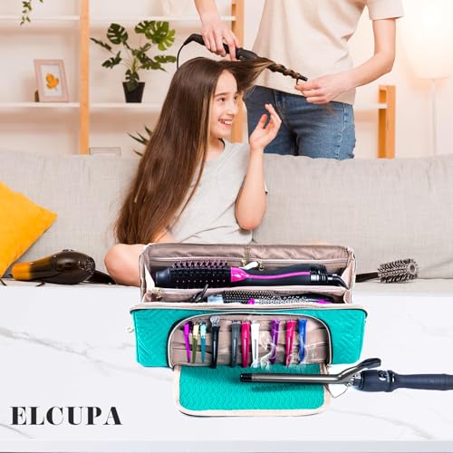 ELCUPA Large Travel Bag - 2in1 Hair Tools Organizer for Dryer Brush, Flat Irons, Straighteners, Curling Irons, Makeup Bag