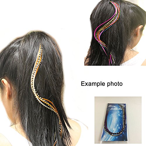 Feather Hair Extension – Turquoise and Grizzly Feathers, All Bonded Together at the Tip, Ranging From 7 to 10 Inches in Length, With a Total of 5 Feathers