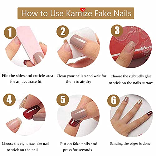 DANMANR Long Press on Nails Square French Fake Nails Full Cover Nude Acrylic False Nails for Women and Girls 24PCS (Blue Heart French)
