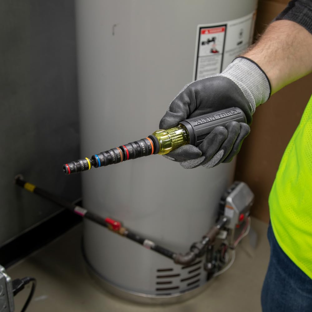 Klein Tools 32910 Impact Driver, 7-in-1 SAE Impact Socket Set with Handle, Flip Socket with 1/4, 5/16, 3/8, 7/16, 1/2 and 9/16-Inch Nut Driver Sizes and 1/4-Inch Bit Holder