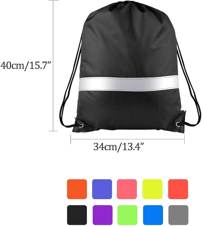 KUUQA 15 Pack Drawstring Backpack Bag Bulk Reflective Backpack String Bags Cinch Sack Backpack for Team Yoga Sport Gym Traveling