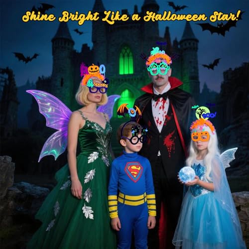 TODDER 4pcs Halloween Headband and 4pcs Halloween Glasses Set