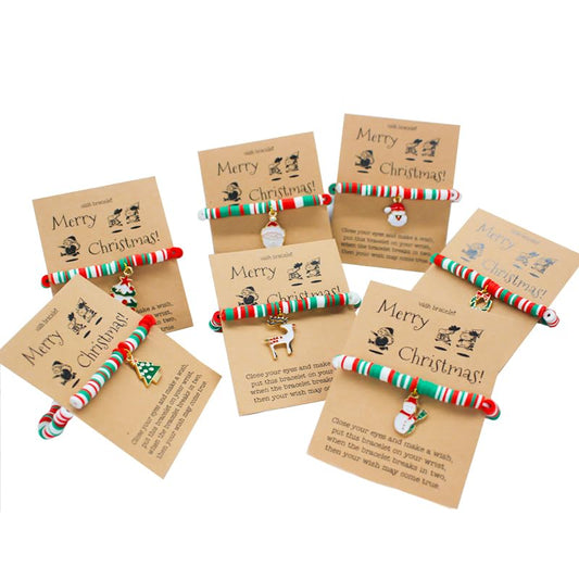 VALIJINA 7 Pcs Christmas Bracelet Set Stretch Bracelets with Christmas card Heishi Surfer Christmas Bracelets bulk bracelets for Women xmas gifts